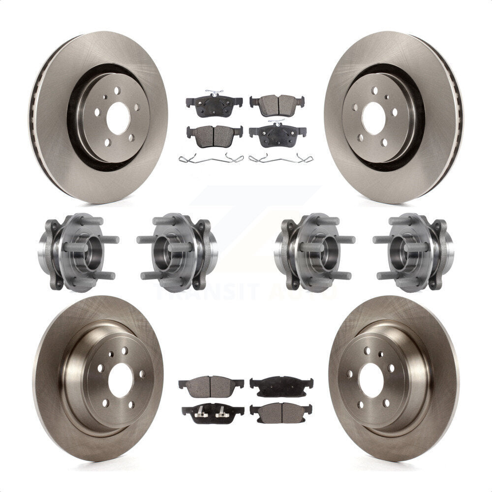 Front Rear Hub Bearings Assembly Disc Brake Rotors And Semi-Metallic Pads Kit (10Pc) For 2017 Lincoln MKX AWD With 14mm Wheel Lugs KBB-113344 by Transit Auto