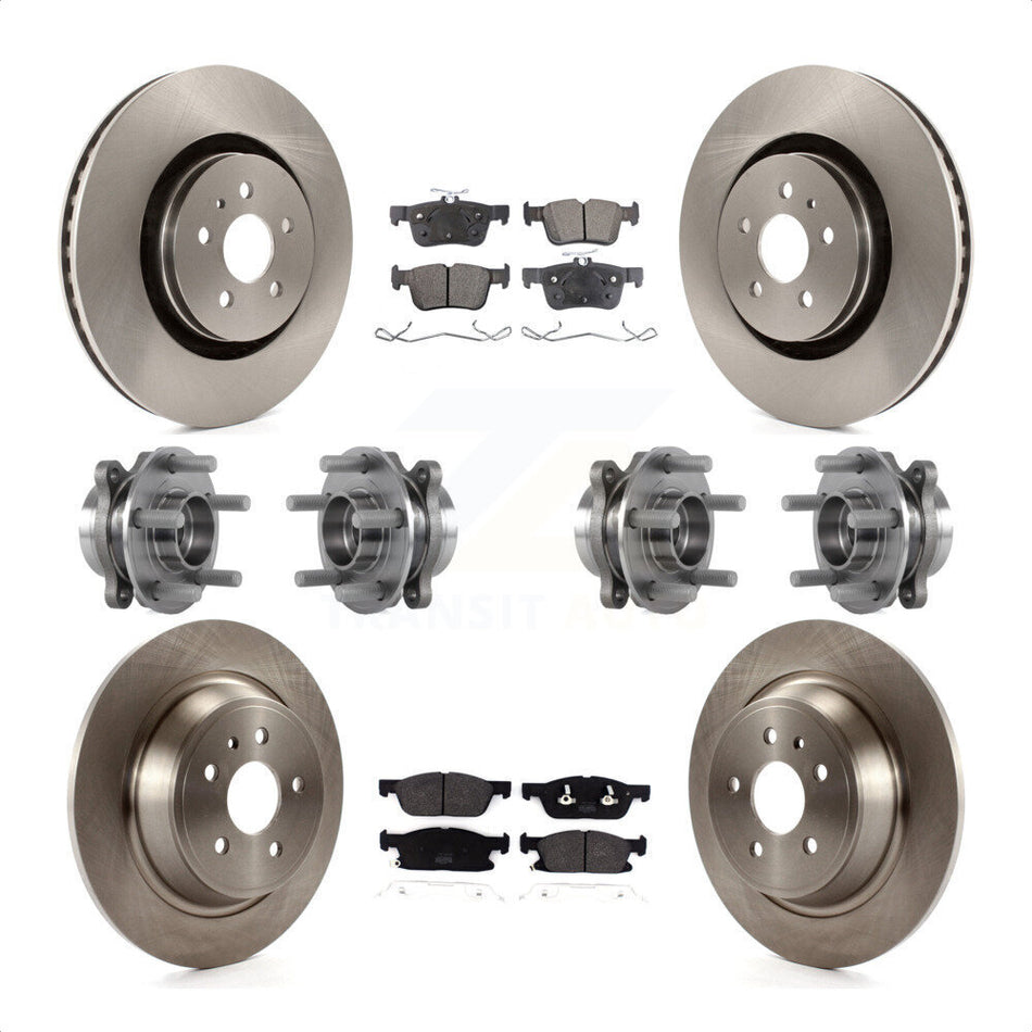 Front Rear Hub Bearings Assembly Disc Brake Rotors And Semi-Metallic Pads Kit (10Pc) For 2017 Lincoln Continental AWD With 14mm Wheel Lugs KBB-113346 by Transit Auto