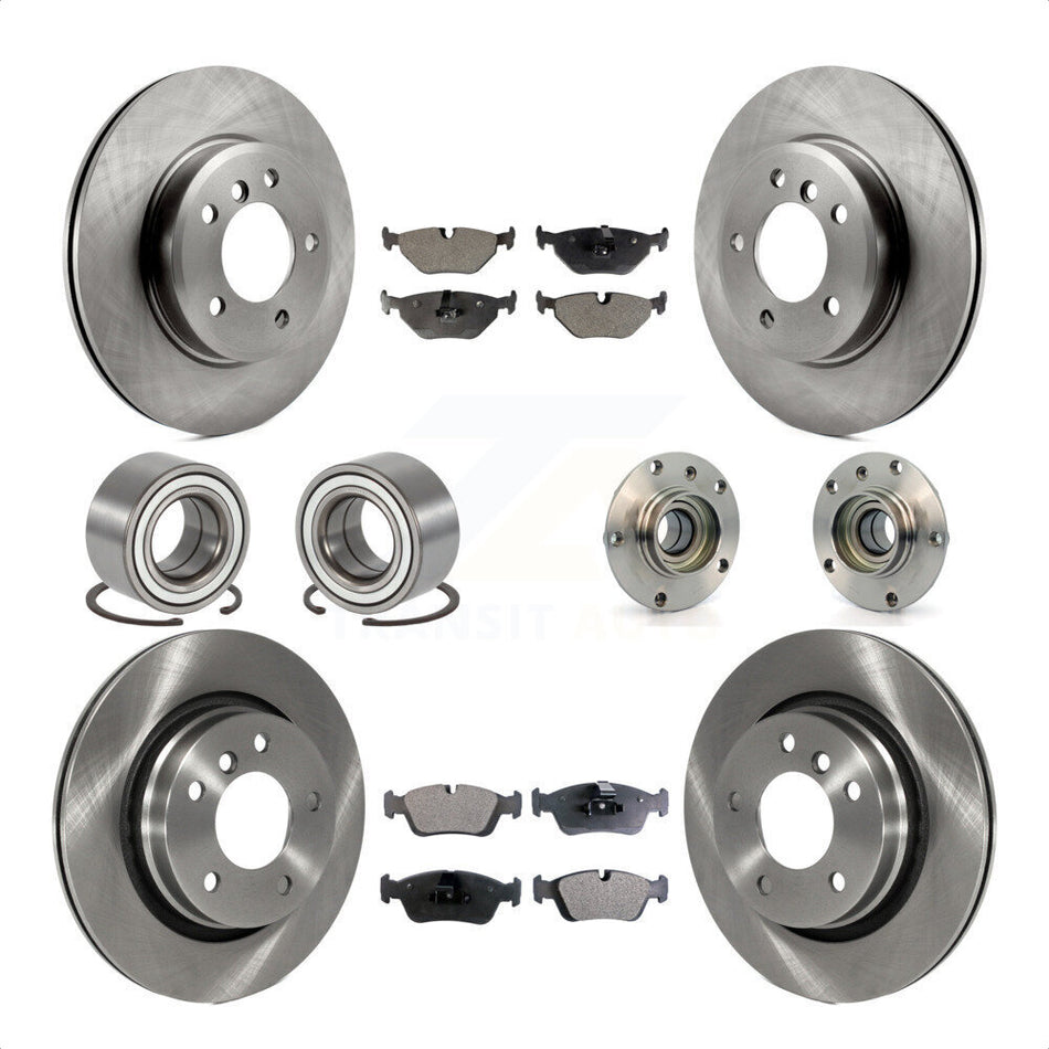Front Rear Wheel Hub Bearings Assembly Disc Brake Rotors And Semi-Metallic Pads Shoes Kit (10Pc) For 2001-2005 BMW 325i KBB-113349 by Transit Auto