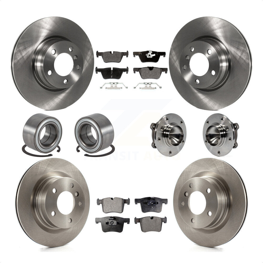 Front Rear Hub Bearing Assembly Disc Brake Rotors And Semi-Metallic Pads Shoes Kit (10Pc) For 2012 BMW 328i Sedan with 2.0L Without Blue Painted Calipers With M Sport Package KBB-113352 by Transit Auto