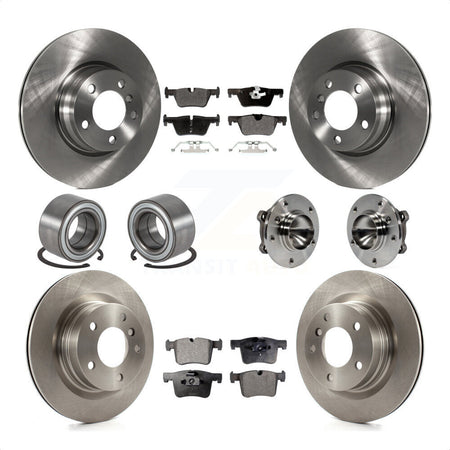 Front Rear Hub Bearing Assembly Disc Brake Rotors And Semi-Metallic Pads Shoes Kit (10Pc) For 2012 BMW 328i Sedan with 2.0L Without Blue Painted Calipers With M Sport Package KBB-113352 by Transit Auto