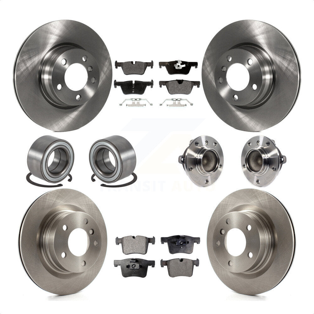Front Rear Wheel Hub Bearings Assembly Disc Brake Rotors And Semi-Metallic Pads Shoes Kit (10Pc) For BMW 328i 228i KBB-113358 by Transit Auto