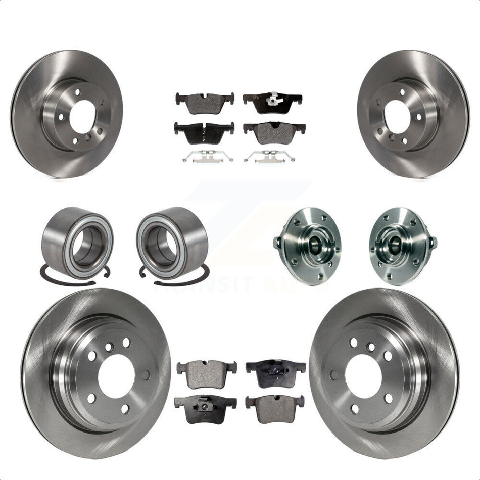 Front Rear Wheel Hub Bearings Assembly Disc Brake Rotors And Semi-Metallic Pads Shoes Kit (10Pc) For BMW 328i xDrive 320i 428i Gran Coupe 328d GT KBB-113362 by Transit Auto