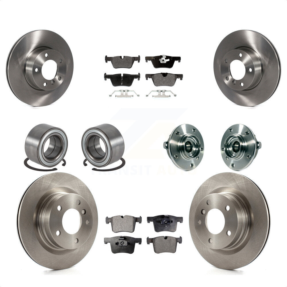 Front Rear Hub Bearings Assembly Disc Brake Rotors And Semi-Metallic Pads Shoes Kit (10Pc) For 2015-2016 BMW 228i xDrive Without Blue Painted Calipers M Sport Package KBB-113363 by Transit Auto