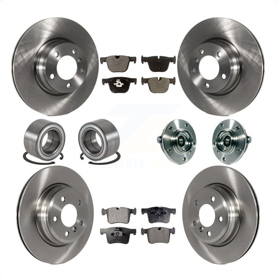 Front Rear Hub Bearings Disc Brake Rotors And Semi-Metallic Pads Shoes Kit (10Pc) For 2015-2016 BMW 428i xDrive Gran Coupe Without Blue Painted Calipers With M Sport Package KBB-113364 by Transit Auto