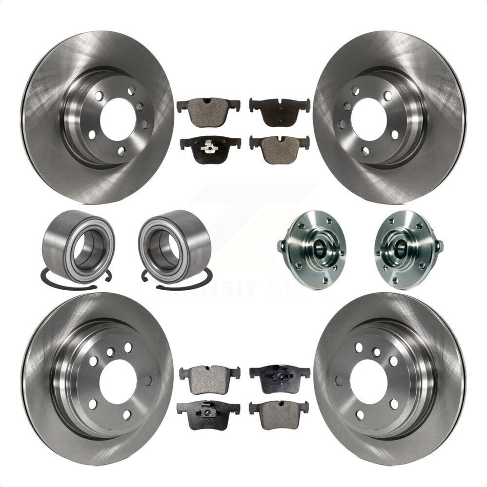 Front Rear Wheel Hub Bearings Assembly Disc Brake Rotors And Semi-Metallic Pads Shoes Kit (10Pc) For 2016 BMW 428i xDrive Without Blue Painted Calipers With M Sport Package KBB-113365 by Transit Auto