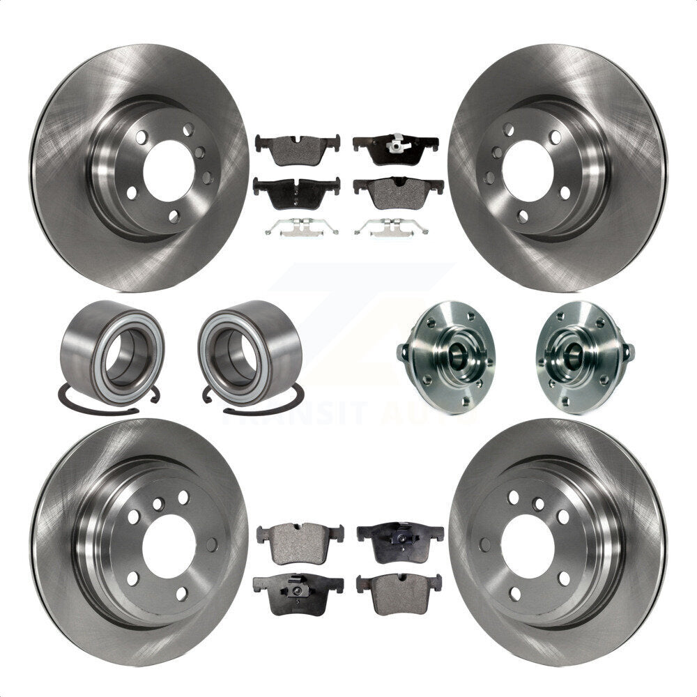 Front Rear Wheel Hub Bearings Assembly Disc Brake Rotors And Semi-Metallic Pads Shoes Kit (10Pc) For 2015 BMW 328i xDrive Without Blue Painted Calipers With M Sport Package KBB-113366 by Transit Auto