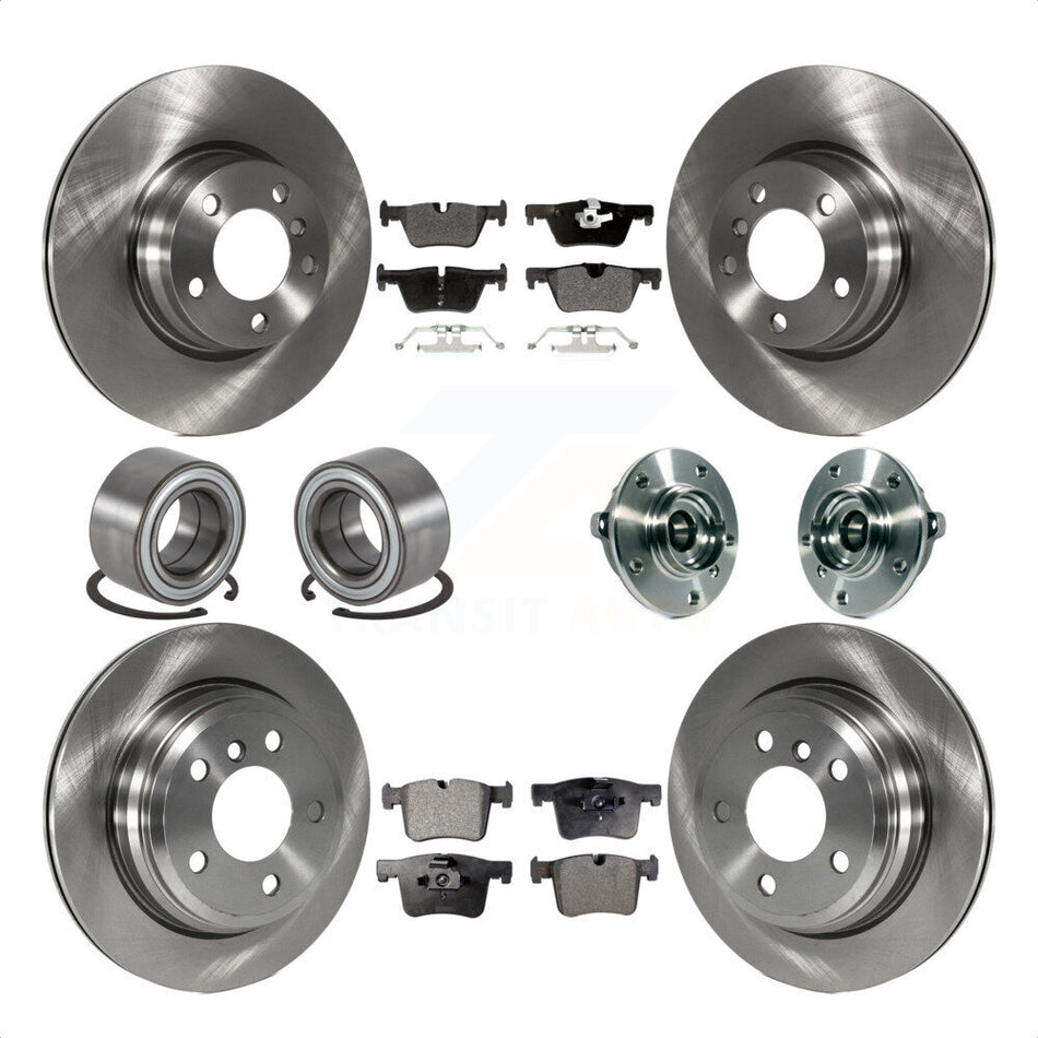 Front Rear Wheel Hub Bearings Assembly Disc Brake Rotors And Semi-Metallic Pads Shoes Kit (10Pc) For 2015 BMW 328i xDrive Without Blue Painted Calipers With M Sport Package KBB-113366 by Transit Auto