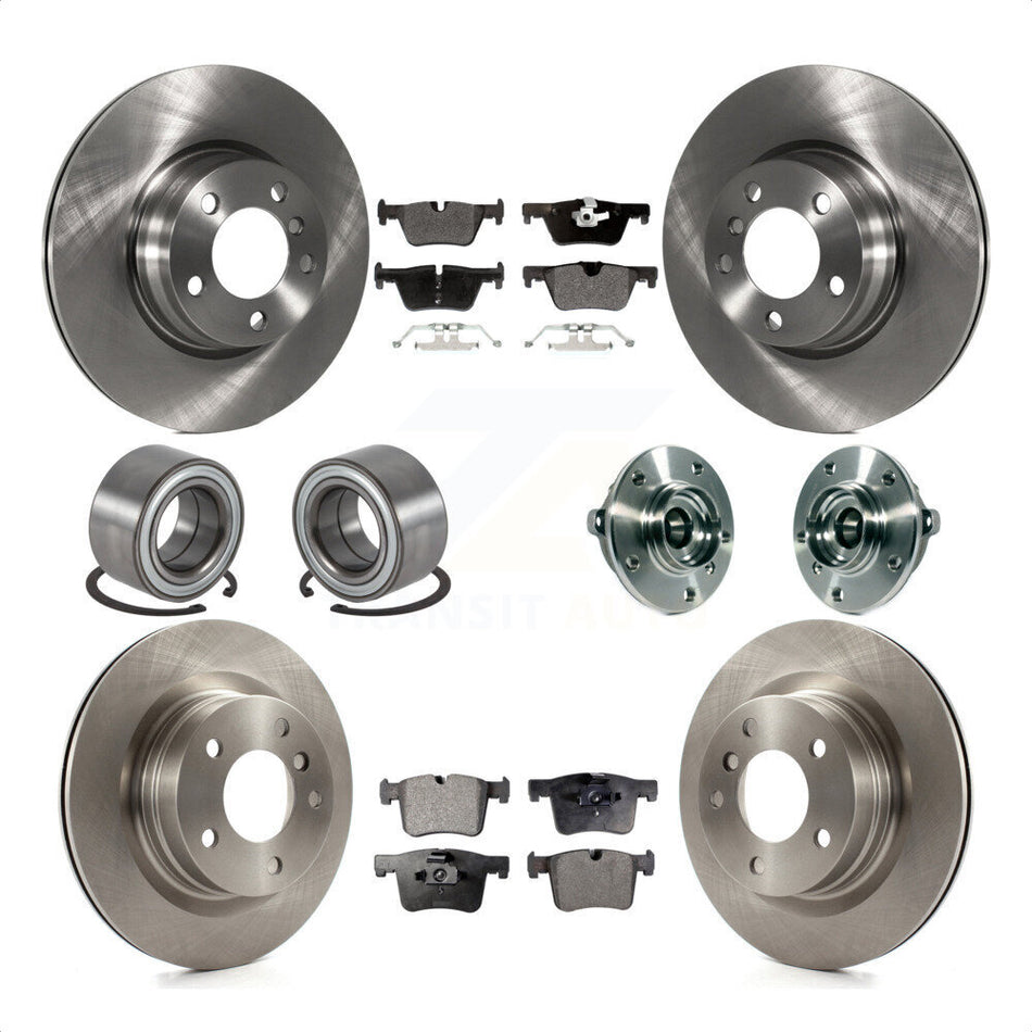 Front Rear Wheel Hub Bearing Assembly Disc Brake Rotor And Semi-Metallic Pads Shoe Kit (10Pc) For 2015-2016 BMW 228i xDrive Without Blue Painted Calipers With M Sport Package KBB-113367 by Transit Auto