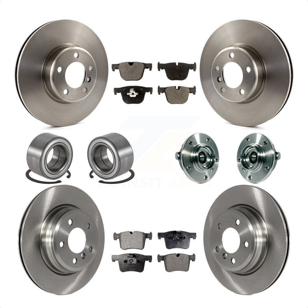 Front Rear Wheel Hub Bearings Assembly Disc Brake Rotors And Semi-Metallic Pads Shoes Kit (10Pc) For BMW 335i xDrive 435i GT Gran Coupe Without Blue Painted Calipers KBB-113368 by Transit Auto