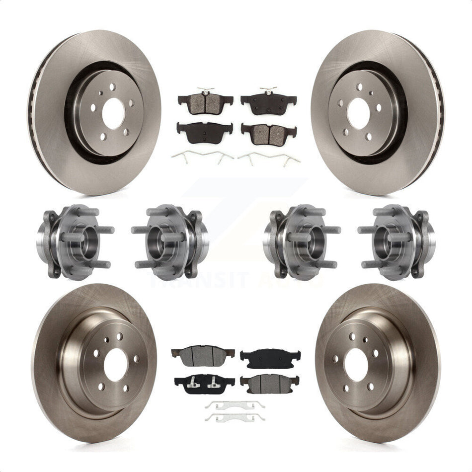 Front Rear Hub Bearings Assembly Disc Brake Rotors And Semi-Metallic Pads Kit (10Pc) For 2017 Lincoln MKX AWD With 14mm Wheel Lugs KBB-113415 by Transit Auto