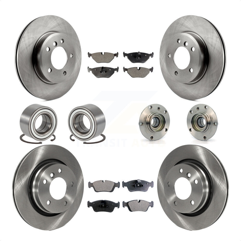 Front Rear Wheel Hub Bearings Assembly Disc Brake Rotors And Ceramic Pads Shoes Kit (10Pc) For 2001-2005 BMW 325i KBB-113475 by Transit Auto