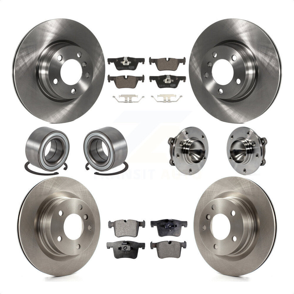 Front Rear Wheel Hub Bearing Assembly Disc Brake Rotors And Ceramic Pads Shoes Kit (10Pc) For 2012 BMW 328i Sedan with 2.0L Without Blue Painted Calipers With M Sport Package KBB-113478 by Transit Auto