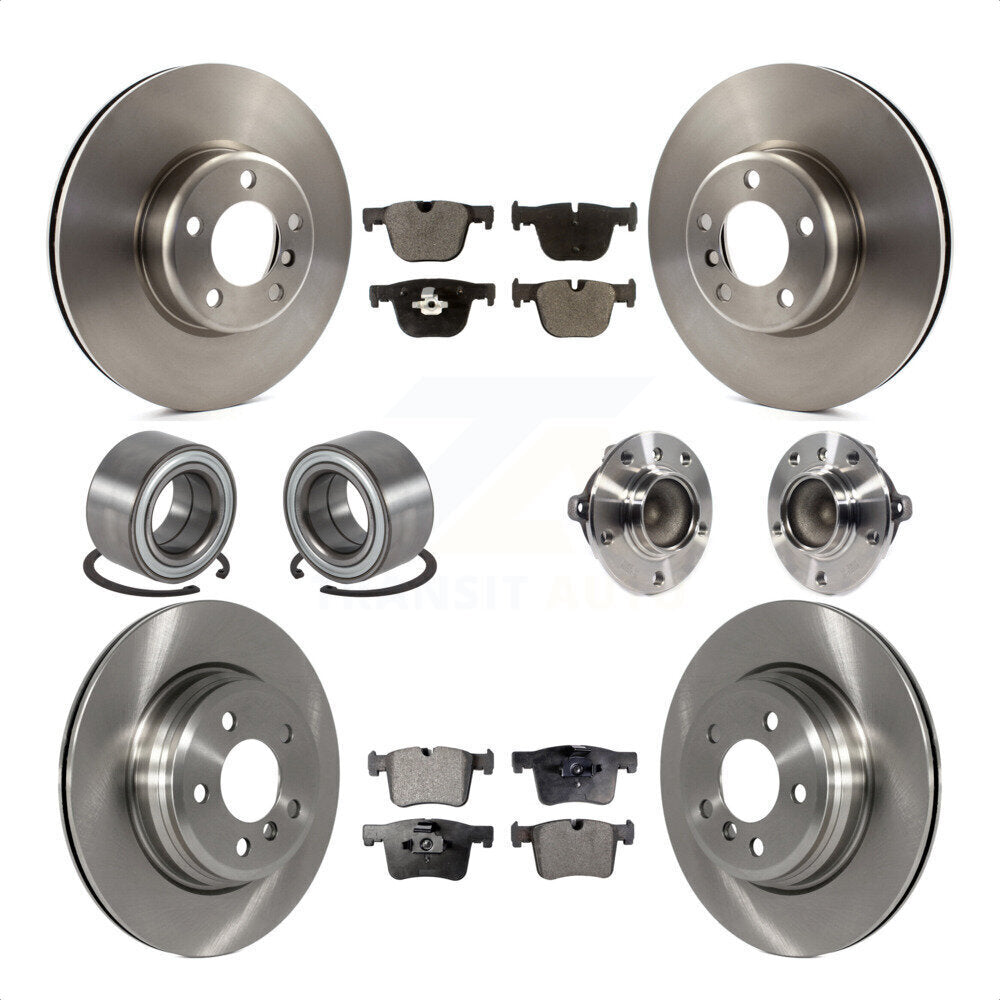 Front Rear Wheel Hub Bearings Assembly Disc Brake Rotors And Ceramic Pads Shoes Kit (10Pc) For BMW 435i 335i Gran Coupe Without Blue Painted Calipers KBB-113485 by Transit Auto