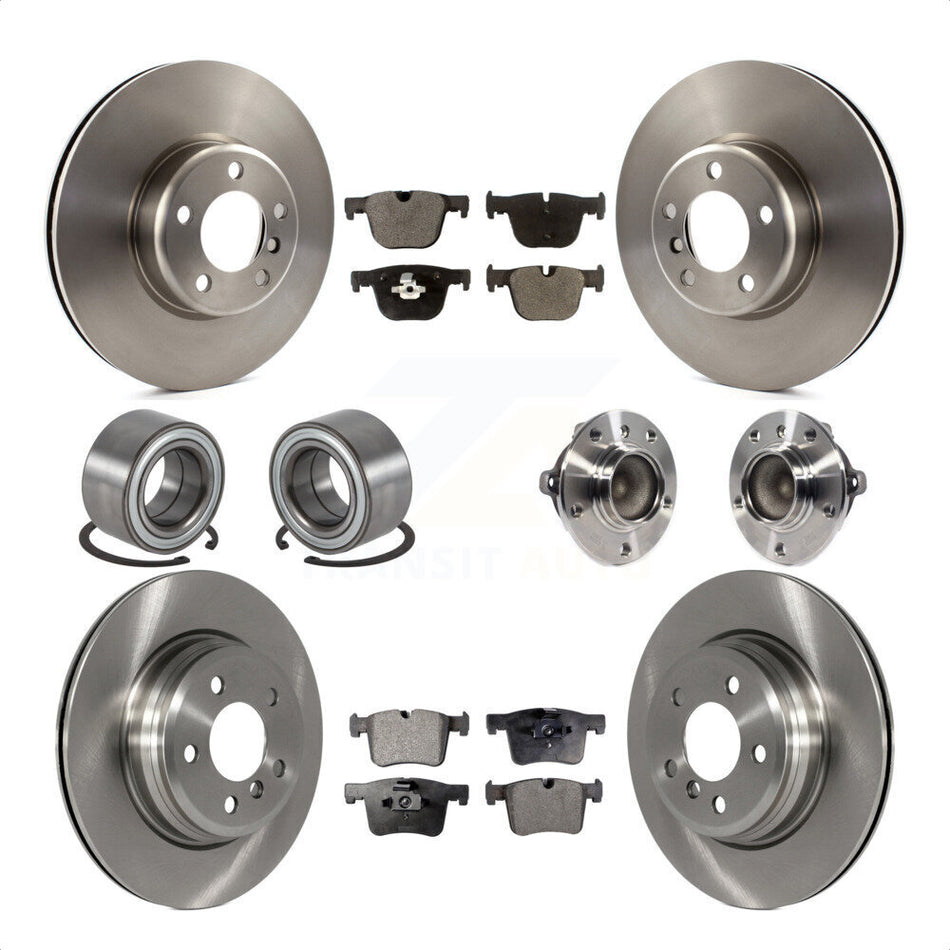 Front Rear Wheel Hub Bearings Assembly Disc Brake Rotors And Ceramic Pads Shoes Kit (10Pc) For BMW 435i 335i Gran Coupe Without Blue Painted Calipers KBB-113485 by Transit Auto