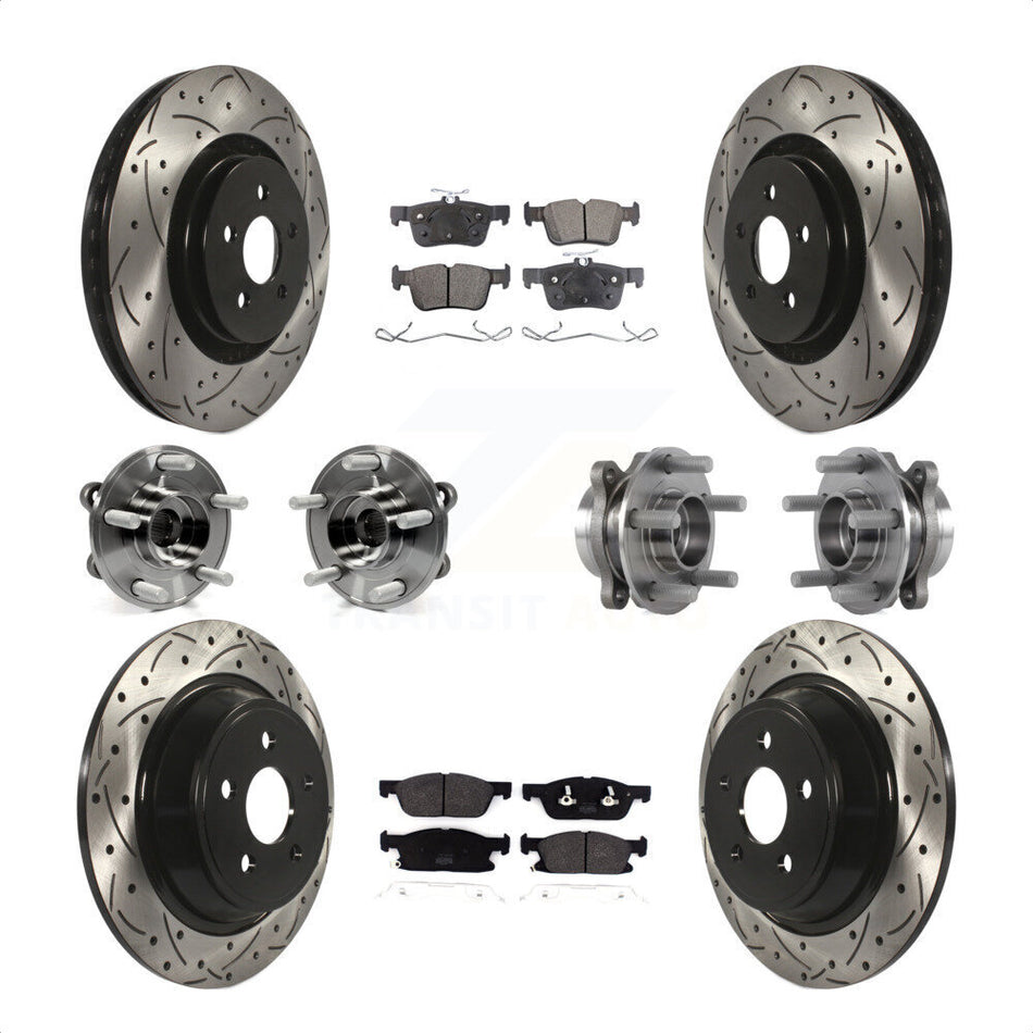 Front Rear Hub Bearings Assembly Coated Disc Brake Rotors And Semi-Metallic Pads Kit (10Pc) For 2017-2019 Ford Fusion Sport with AWD 2.7L KBB-113515 by Transit Auto