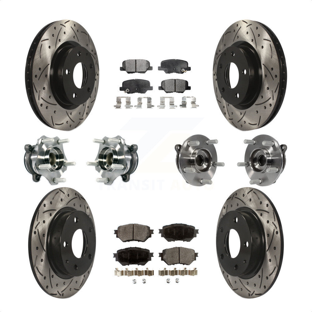 Front Rear Hub Bearings Assembly Coated Disc Brake Rotors And Semi-Metallic Pads Kit (10Pc) For Mazda 3 Sport 2.5L KBB-113529 by Transit Auto