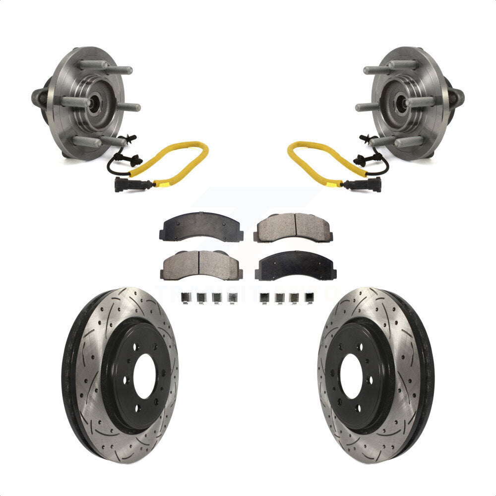 Front Hub Bearing Assembly Coated Drilled Slotted Disc Brake Rotors And Semi-Metallic Pads Kit For 2018-2020 Ford F-150 Limited Platinum SSV XL XLT King Ranch Lariat with 4WD KBB-113567 by Transit Auto