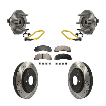 Front Hub Bearing Assembly Coated Drilled Slotted Disc Brake Rotors And Semi-Metallic Pads Kit For 2018-2020 Ford F-150 Limited Platinum SSV XL XLT King Ranch Lariat with 4WD KBB-113567 by Transit Auto