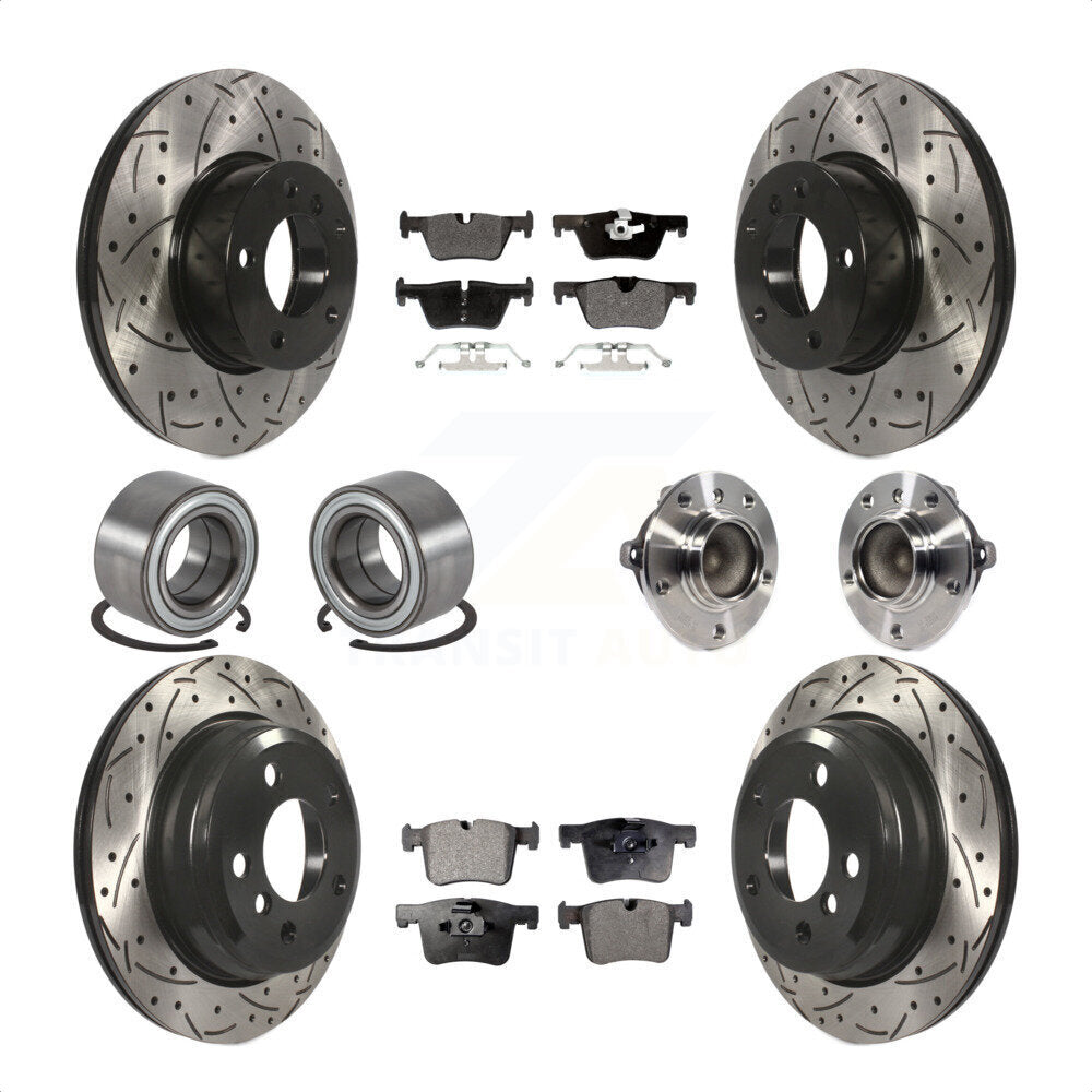 Front Rear Hub Bearing Assembly Coated Disc Brake Rotors And Semi-Metallic Pads Shoes Kit (10Pc) For BMW 428i Gran Coupe Without Blue Painted Calipers M Sport Package KBB-113568 by Transit Auto