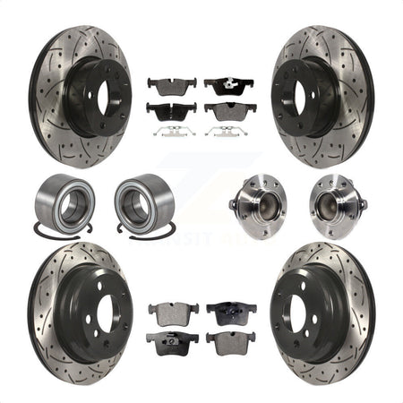 Front Rear Hub Bearing Assembly Coated Disc Brake Rotors And Semi-Metallic Pads Shoes Kit (10Pc) For BMW 428i Gran Coupe Without Blue Painted Calipers M Sport Package KBB-113568 by Transit Auto
