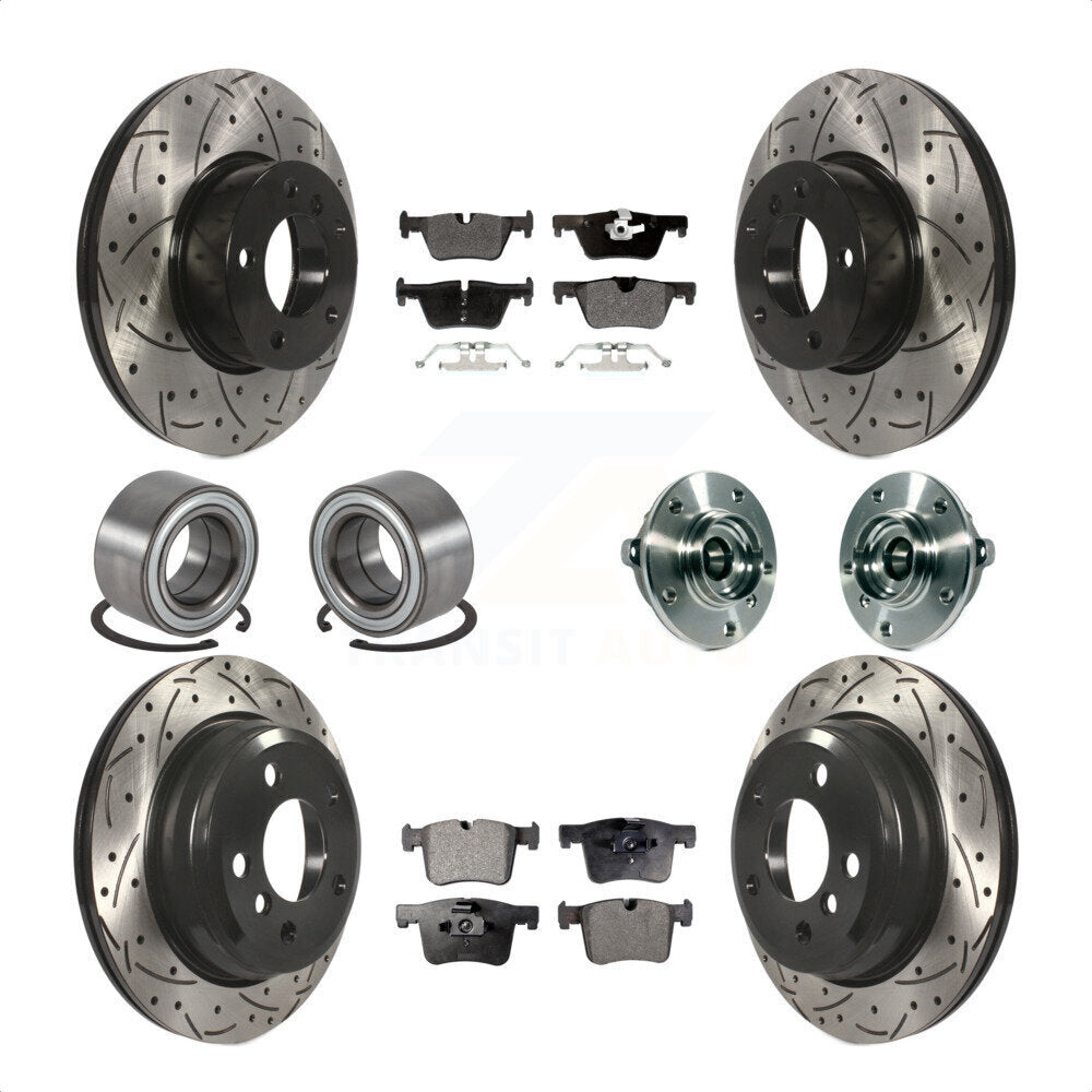 Front Rear Wheel Hub Bearings Assembly Coated Disc Brake Rotors And Semi-Metallic Pads Shoes Kit (10Pc) For BMW 328i xDrive 320i 428i Gran Coupe 328d GT KBB-113570 by Transit Auto