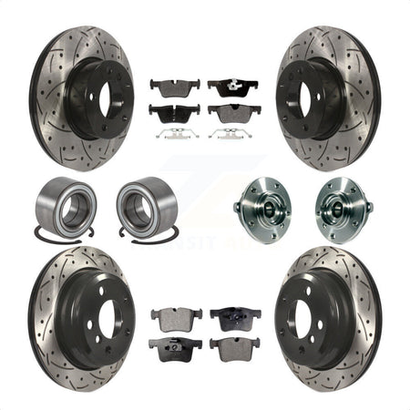 Front Rear Wheel Hub Bearings Assembly Coated Disc Brake Rotors And Semi-Metallic Pads Shoes Kit (10Pc) For BMW 328i xDrive 320i 428i Gran Coupe 328d GT KBB-113570 by Transit Auto