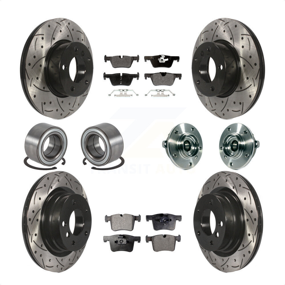 Front Rear Wheel Hub Bearing Coated Disc Brake Rotor And Semi-Metallic Pad Shoe Kit (10Pc) For 2015-2016 BMW 228i xDrive Without Blue Painted Calipers M Sport Package KBB-113571 by Transit Auto