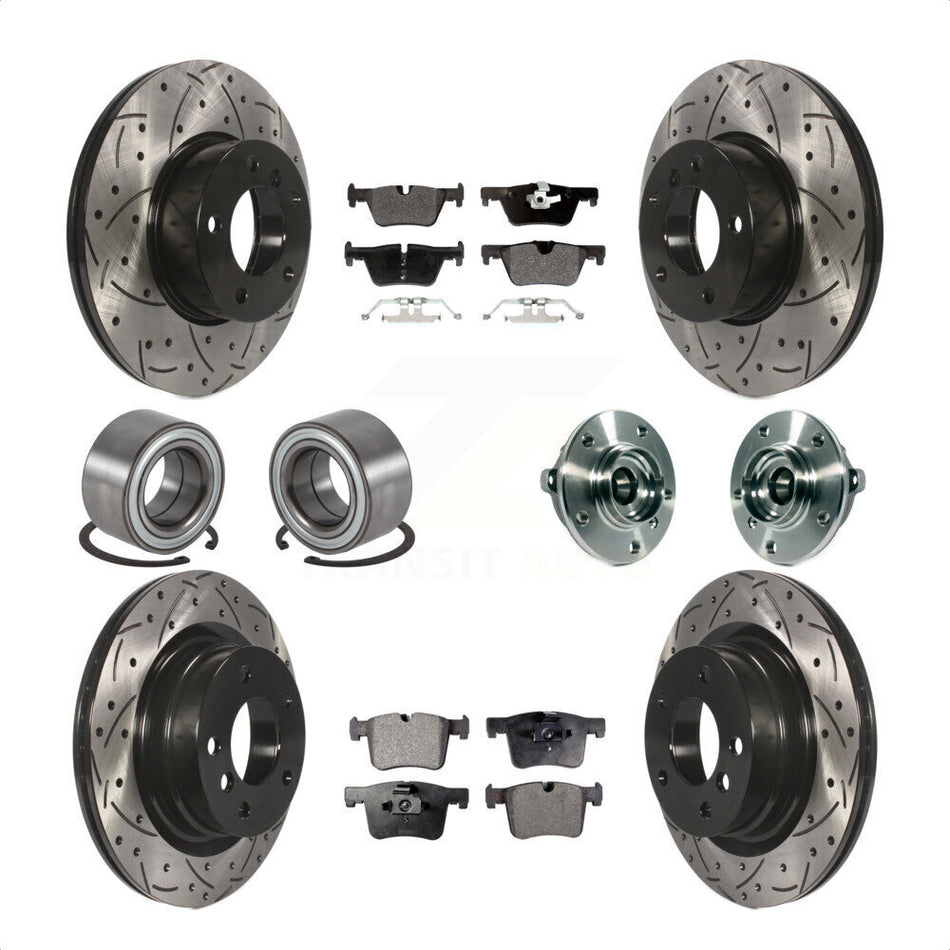 Front Rear Wheel Hub Bearing Coated Disc Brake Rotor And Semi-Metallic Pad Shoe Kit (10Pc) For 2015-2016 BMW 228i xDrive Without Blue Painted Calipers M Sport Package KBB-113571 by Transit Auto
