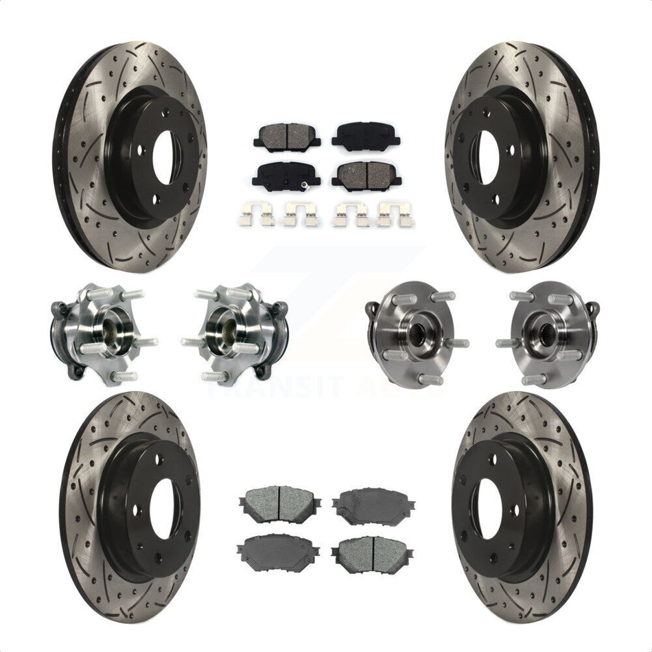 Front Rear Hub Bearings Assembly Coated Disc Brake Rotors And Semi-Metallic Pads Kit (10Pc) For Mazda 3 Sport 2.5L KBB-113596 by Transit Auto