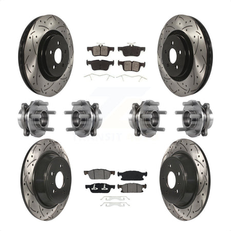 Front Rear Hub Bearings Assembly Coated Disc Brake Rotors And Semi-Metallic Pads Kit (10Pc) For 2017 Lincoln MKX AWD With 14mm Wheel Lugs KBB-113604 by Transit Auto