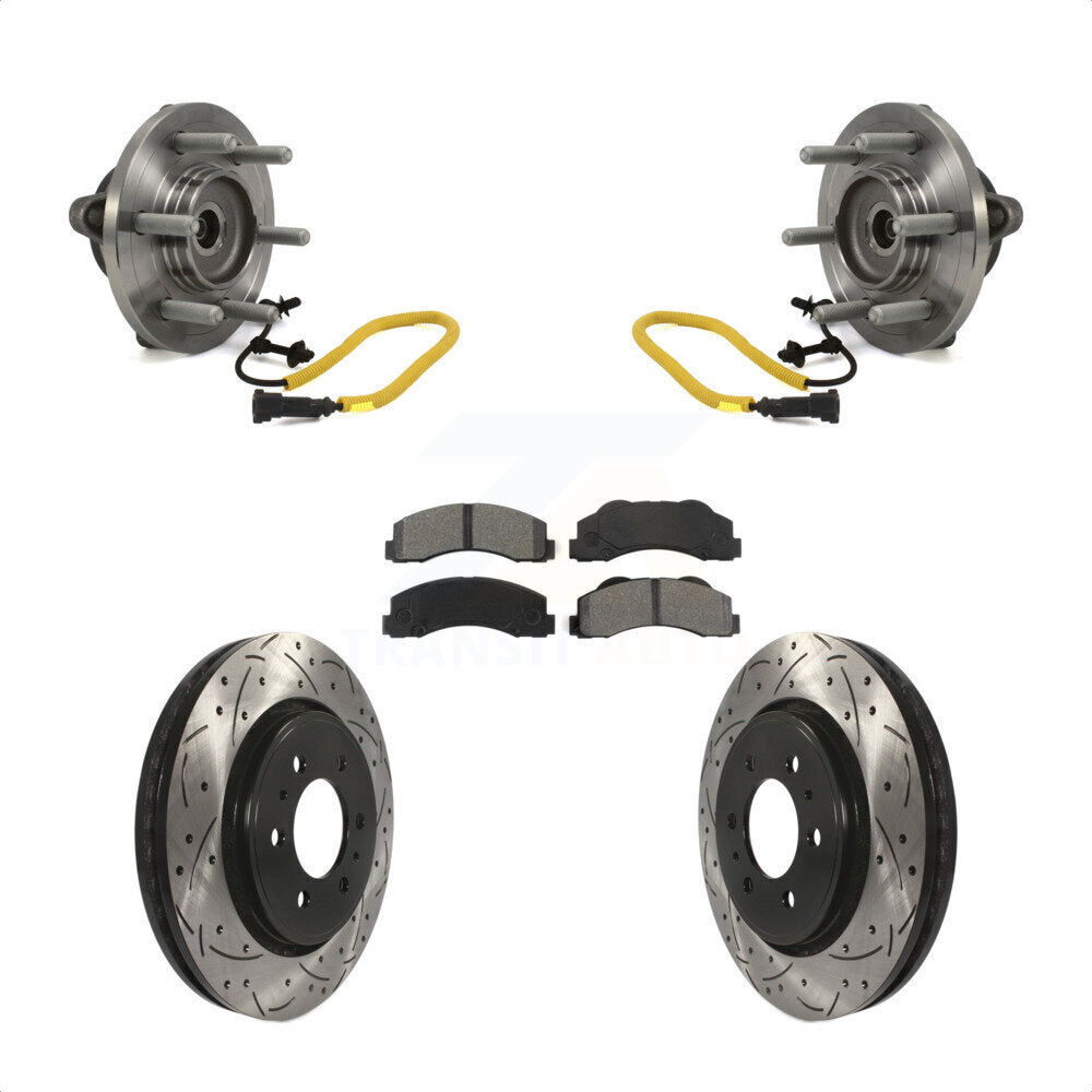 Front Hub Bearing Assembly Coated Drilled Slotted Disc Brake Rotors And Semi-Metallic Pads Kit For 2018-2020 Ford F-150 Limited Platinum SSV XL XLT King Ranch Lariat with 4WD KBB-113620 by Transit Auto
