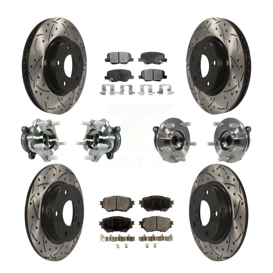 Front Rear Hub Bearings Assembly Coated Disc Brake Rotors And Ceramic Pads Kit (10Pc) For Mazda 3 Sport 2.5L KBB-113649 by Transit Auto