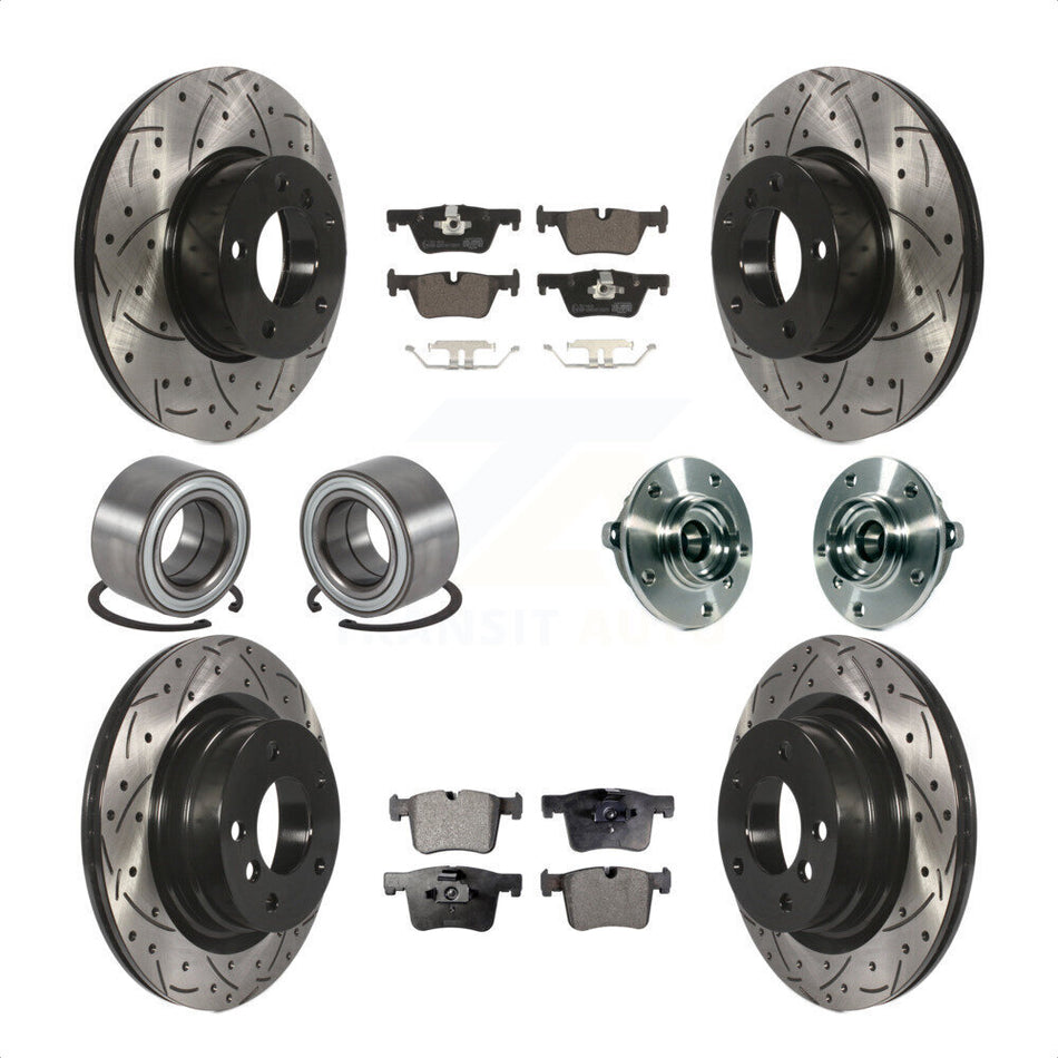 Front Rear Hub Bearing Assembly Coated Disc Brake Rotors And Ceramic Pads Shoes Kit (10Pc) For 2015-2016 BMW 228i xDrive Without Blue Painted Calipers M Sport Package KBB-113691 by Transit Auto