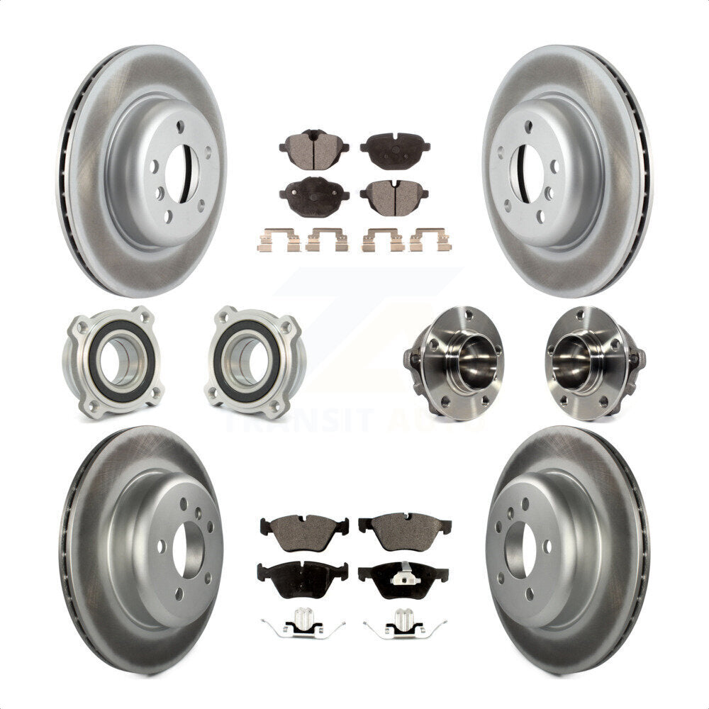 Front Rear Hub Bearings Assembly Coated Disc Brake Rotors And Semi-Metallic Pads Kit (10Pc) For 2012 BMW 528i Without Performance Brakes With 330mm Diameter Rotor KBB-113693 by Transit Auto