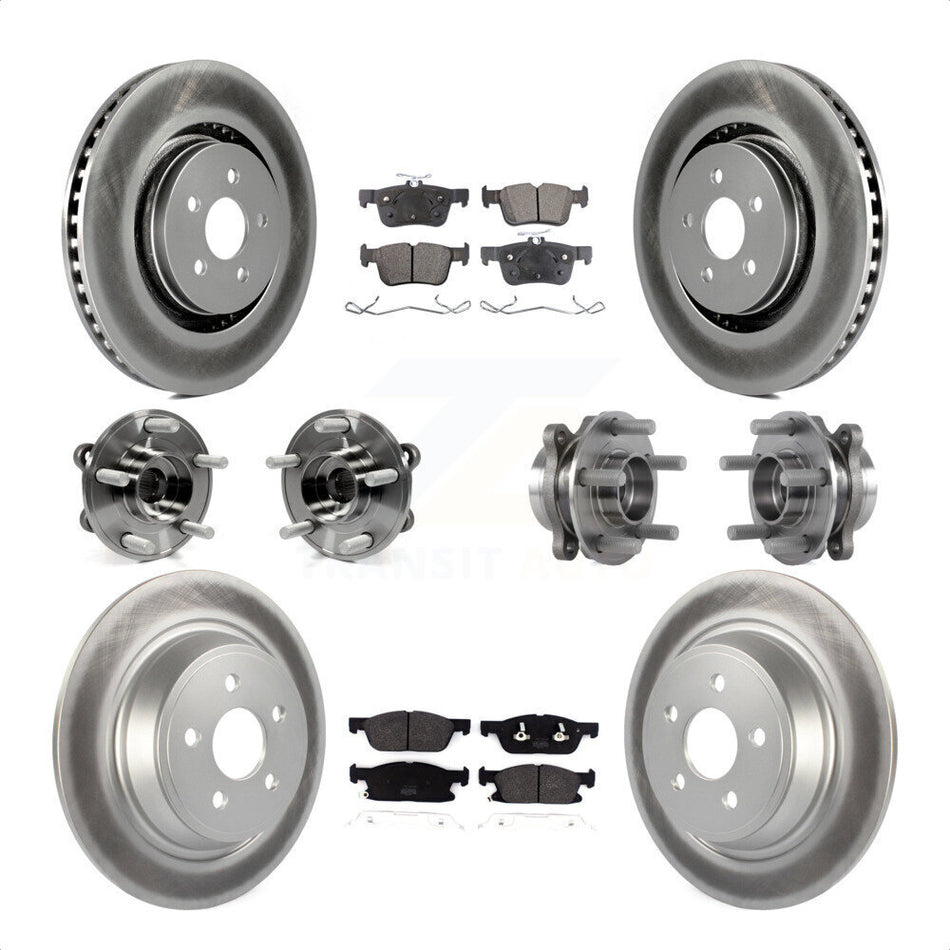 Front Rear Hub Bearings Assembly Coated Disc Brake Rotors And Semi-Metallic Pads Kit (10Pc) For 2017-2019 Ford Fusion Sport with AWD 2.7L KBB-113712 by Transit Auto