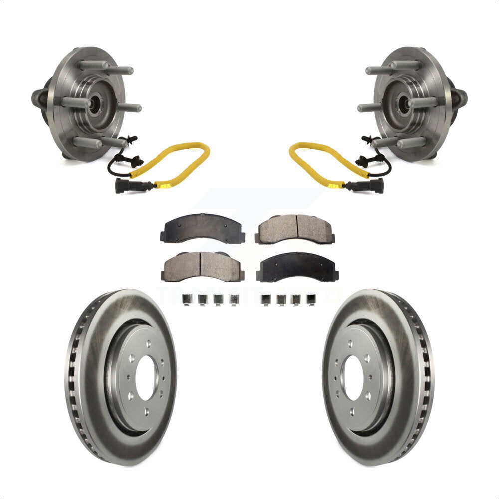 Front Hub Bearing Assembly With Coated Disc Brake Rotors And Semi-Metallic Pads Kit For 2018-2020 Ford F-150 Limited Platinum SSV XL XLT King Ranch Lariat with 4WD KBB-113789 by Transit Auto