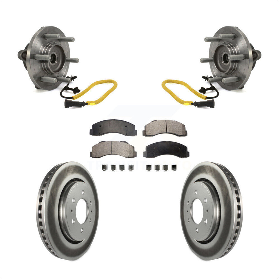 Front Hub Bearing Assembly With Coated Disc Brake Rotors And Semi-Metallic Pads Kit For 2018-2020 Ford F-150 Limited Platinum SSV XL XLT King Ranch Lariat with 4WD KBB-113789 by Transit Auto