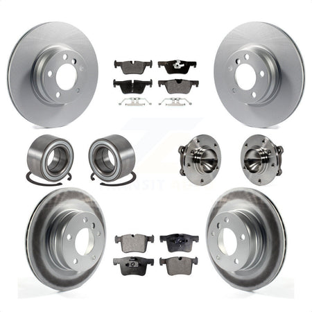 Front Rear Hub Bearings Coated Disc Brake Rotors And Semi-Metallic Pads Shoes Kit (10Pc) For 2012 BMW 328i Sedan with 2.0L Without Blue Painted Calipers With M Sport Package KBB-113794 by Transit Auto