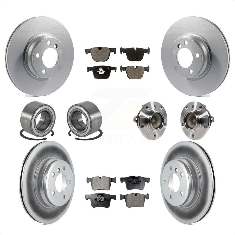 Front Rear Wheel Hub Bearing Assembly Coated Disc Brake Rotor And Semi-Metallic Pad Shoe Kit (10Pc) For BMW 428i Gran Coupe Without Blue Painted Calipers With M Sport Package KBB-113798 by Transit Auto
