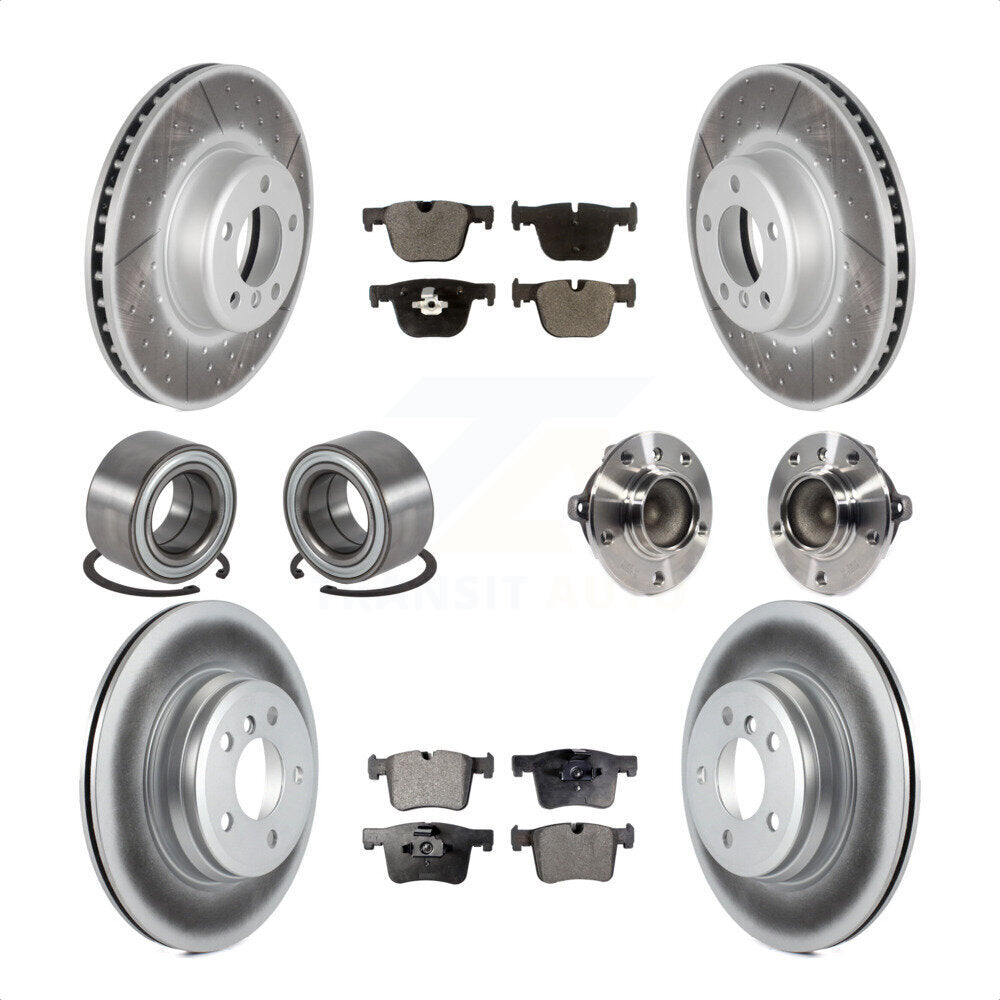 Front Rear Wheel Hub Bearings Assembly Coated Disc Brake Rotors And Semi-Metallic Pads Shoes Kit (10Pc) For BMW 435i 335i Gran Coupe Without Blue Painted Calipers KBB-113803 by Transit Auto