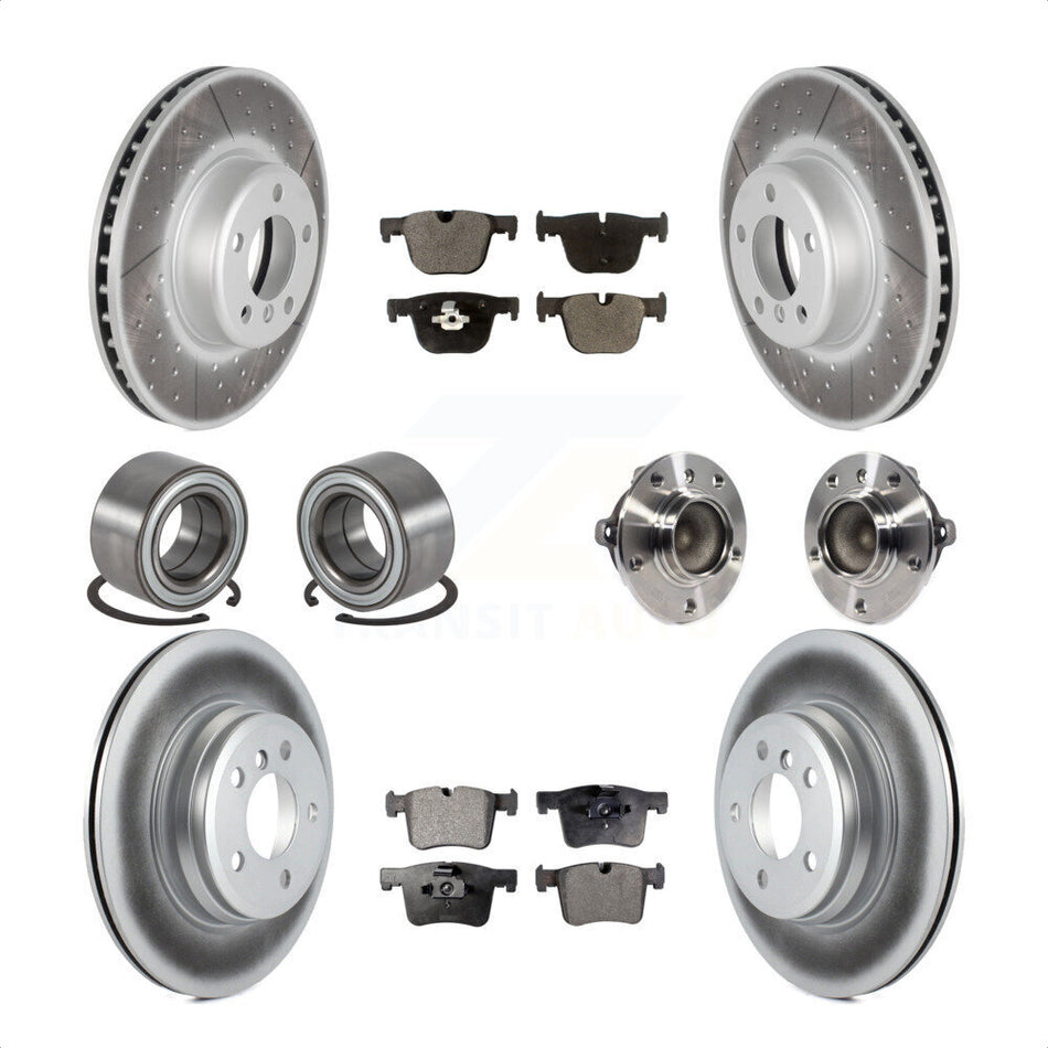 Front Rear Wheel Hub Bearings Assembly Coated Disc Brake Rotors And Semi-Metallic Pads Shoes Kit (10Pc) For BMW 435i 335i Gran Coupe Without Blue Painted Calipers KBB-113803 by Transit Auto