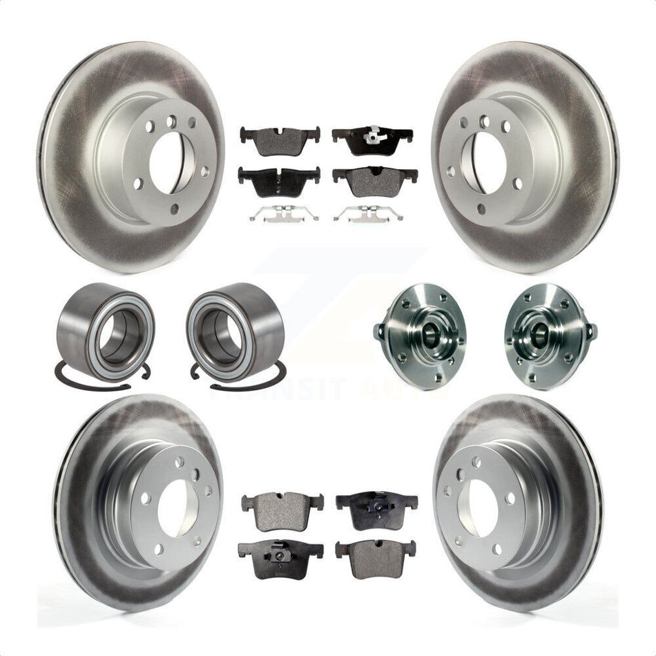 Front Rear Wheel Hub Bearing Coated Disc Brake Rotor And Semi-Metallic Pad Shoe Kit (10Pc) For 2015-2016 BMW 228i xDrive Without Blue Painted Calipers M Sport Package KBB-113807 by Transit Auto