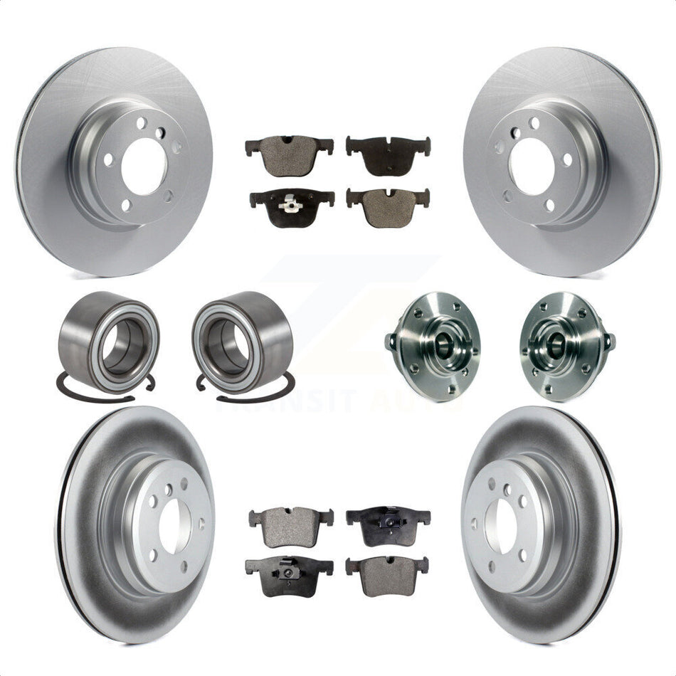 Front Rear Hub Bearing Assembly Coated Disc Brake Rotors And Pads Shoes Kit (10Pc) For 2015-2016 BMW 428i xDrive Gran Coupe Without Blue Painted Calipers With M Sport Package KBB-113808 by Transit Auto