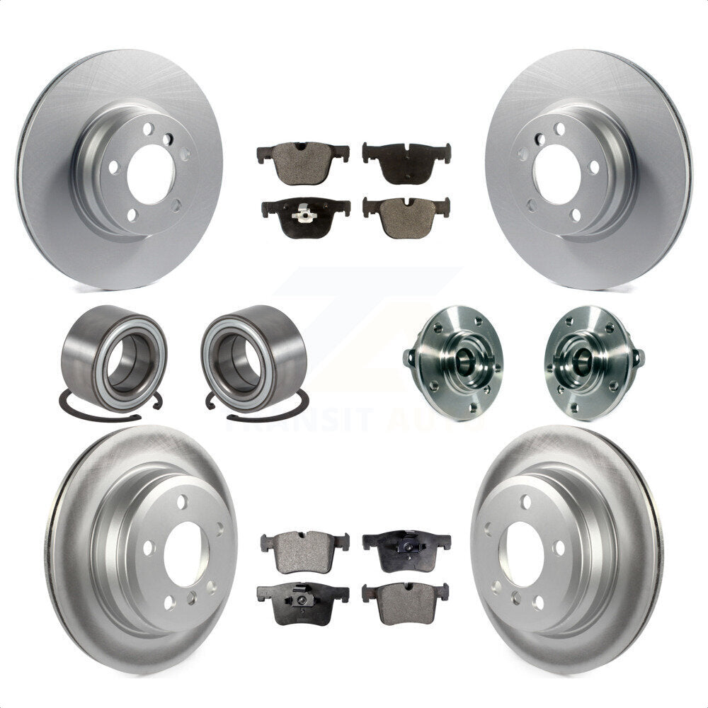 Front Rear Hub Bearings Assembly Coated Disc Brake Rotors And Semi-Metallic Pads Shoes Kit (10Pc) For 2016 BMW 428i xDrive Without Blue Painted Calipers With M Sport Package KBB-113809 by Transit Auto