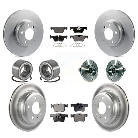Front Rear Hub Bearings Assembly Coated Disc Brake Rotors And Semi-Metallic Pads Shoes Kit (10Pc) For 2015 BMW 328i xDrive Without Blue Painted Calipers With M Sport Package KBB-113810 by Transit Auto
