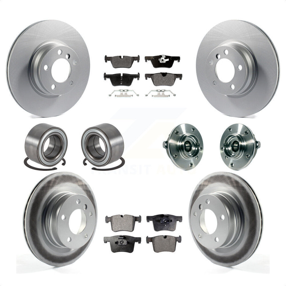 Front Rear Hub Bearing Assembly Coated Disc Brake Rotor And Semi-Metallic Pad Shoe Kit (10Pc) For 2015-2016 BMW 228i xDrive Without Blue Painted Calipers With M Sport Package KBB-113811 by Transit Auto