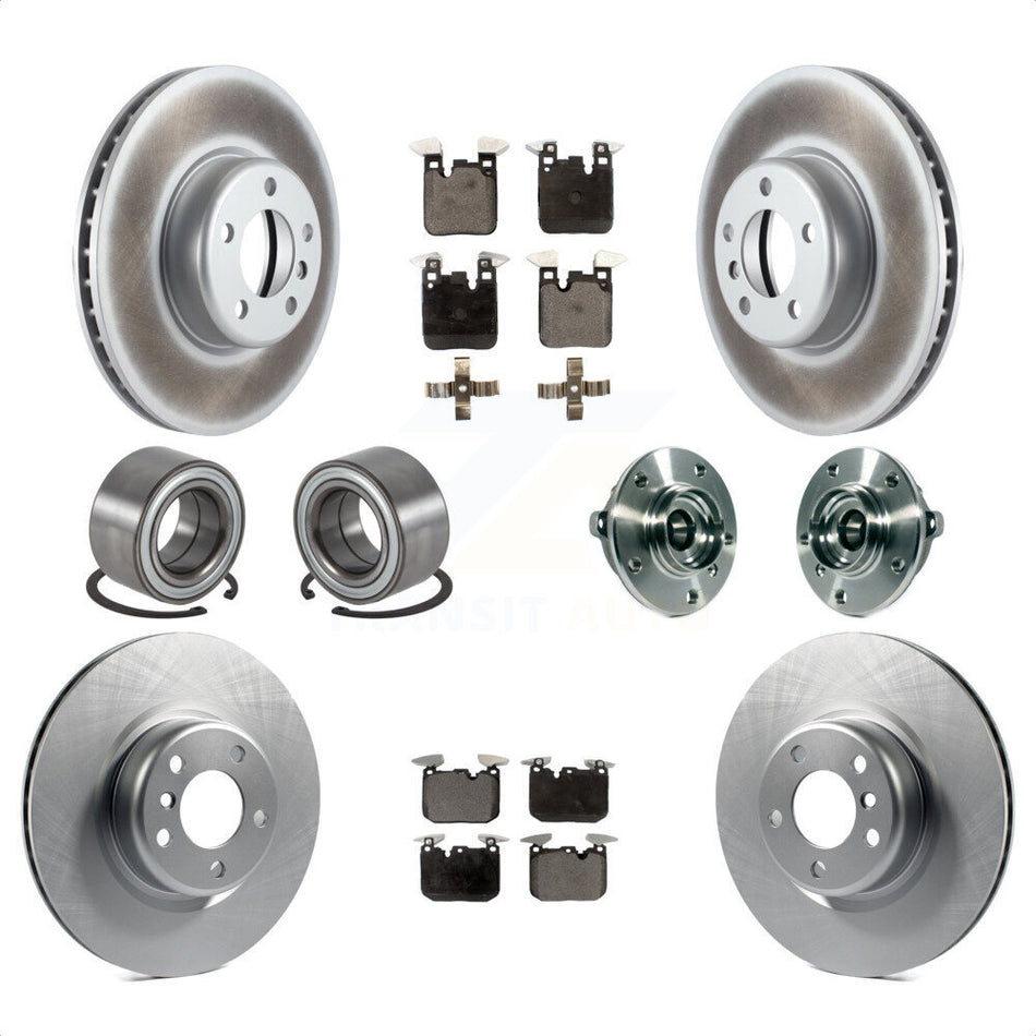 Front Rear Wheel Hub Bearings Assembly Coated Disc Brake Rotors And Semi-Metallic Pads Shoes Kit (10Pc) For 2015-2016 BMW 228i xDrive With Blue Painted Calipers KBB-113814 by Transit Auto
