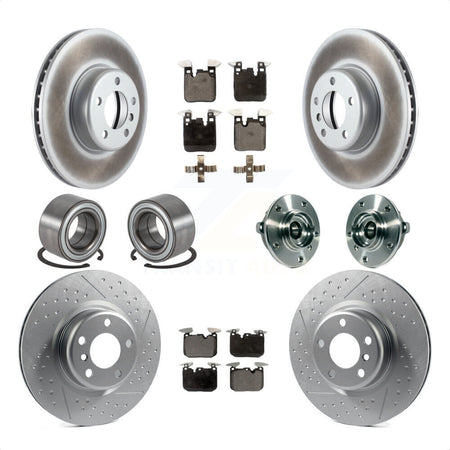 Front Rear Wheel Hub Bearings Assembly Coated Disc Brake Rotors And Semi-Metallic Pads Shoes Kit (10Pc) For 2015-2016 BMW 228i xDrive With Blue Painted Calipers KBB-113816 by Transit Auto