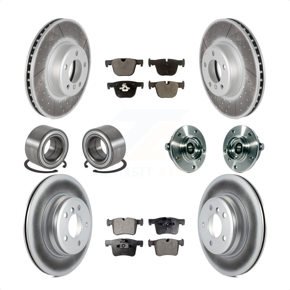 Front Rear Wheel Hub Bearings Assembly Coated Disc Brake Rotors And Semi-Metallic Pads Shoes Kit (10Pc) For BMW 335i xDrive 435i GT Gran Coupe Without Blue Painted Calipers KBB-113817 by Transit Auto